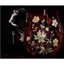 Victorian Cranberry Enameled Pitcher