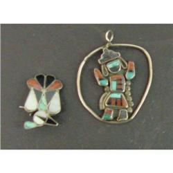 Turquoise Indian Pin & Pendant 1970s