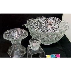 Pressed Glass Punch Bowl & Cups