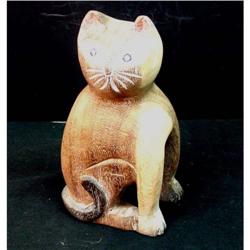 Hand Carved Wooden Cat Figurine