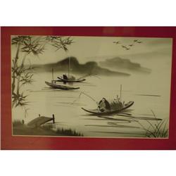 Oriental Painting on Fabric Fishing