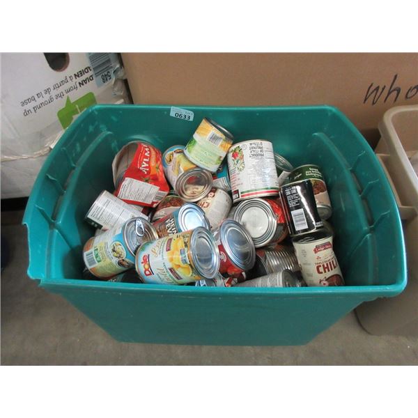 Tote of 60 Assorted Dented Canned Food