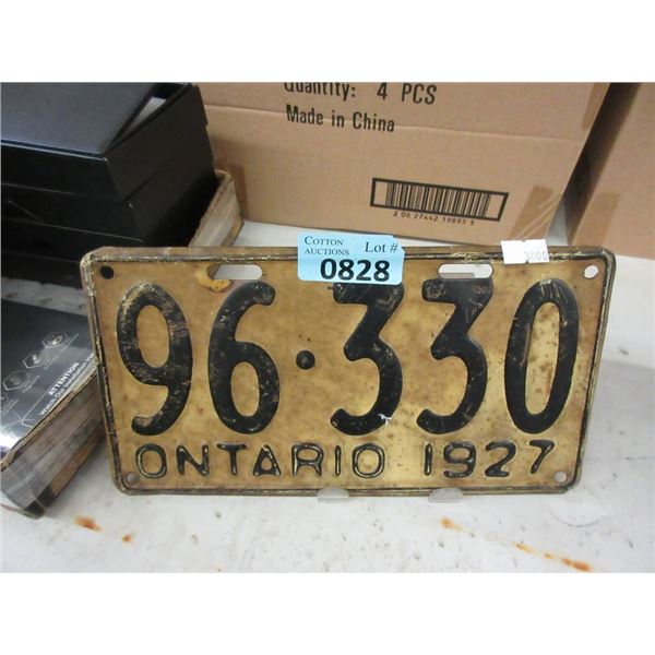 Rare 1927 Ontario License Plate - Single Plate