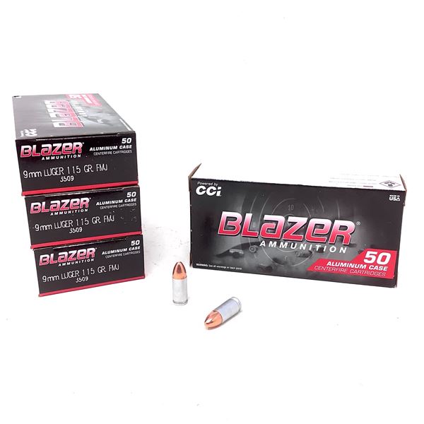 CCI Blazer Aluminum Case 9mm Luger, 115 Grain FMJ Ammunition, 200 Rounds