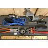Image 2 : JOB LOT - MISC TOOLS - TRAILER HITCH, EXT CORD, KNIFE ETC