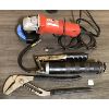 Image 1 : LOT OF 3 - MILWAUKEE GRINDER, GREASE GUN, ADJUSTABLE PLIERS