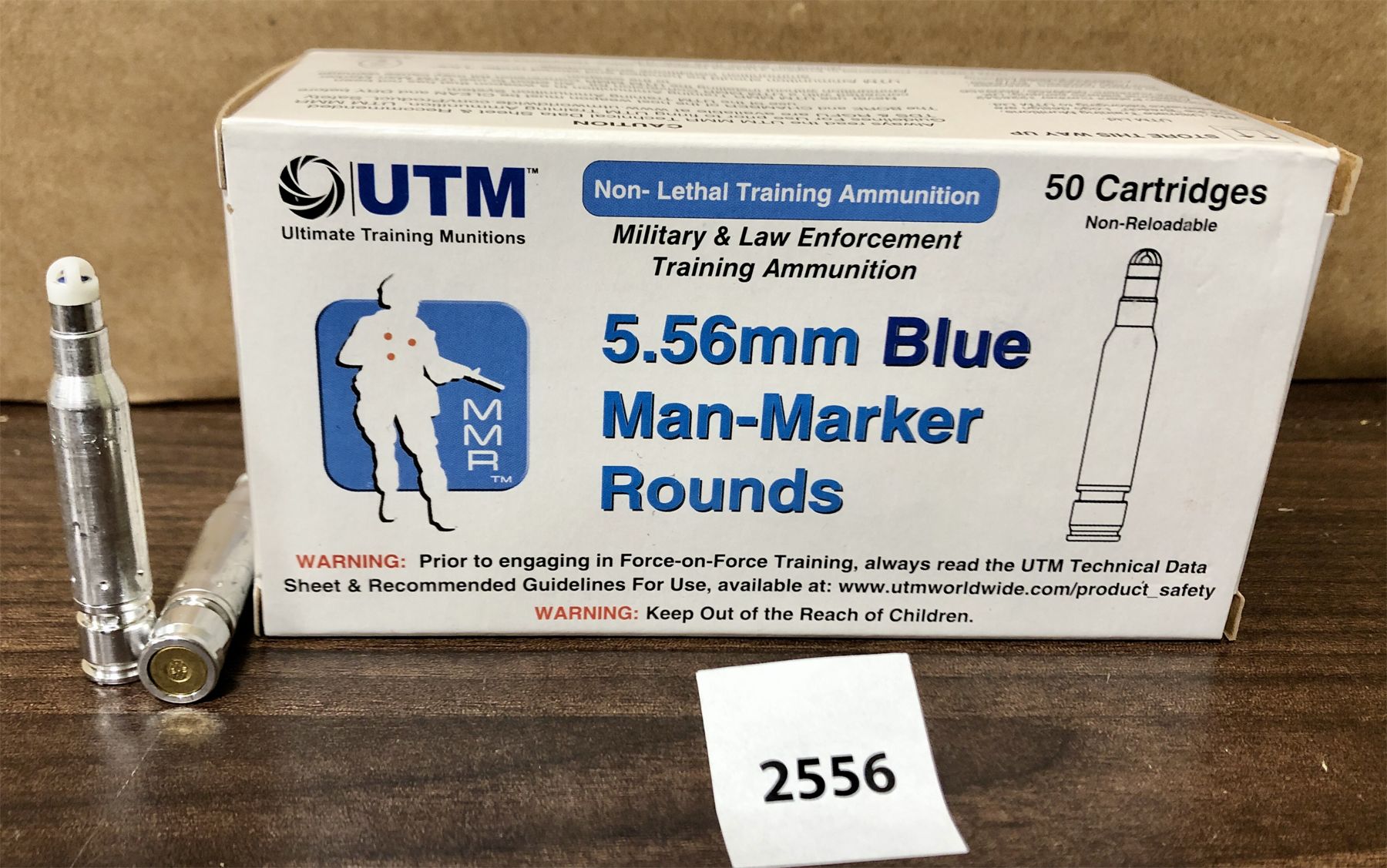 Utm Rounds 556 AMMO: 50X UTM 5.56X45MM NATO (.223 REM) BLUE MAN-MARKER