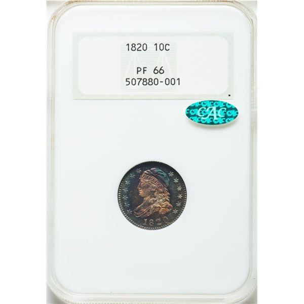 1820 Capped Bust Dime, NGC PR66 CAC Toned  JR-7, Sole Certified Proof