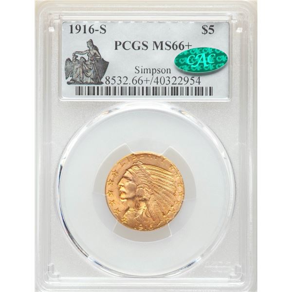 1916-S $5 MS66+ PCGS. CAC