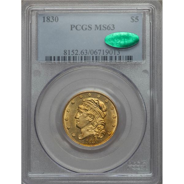 1830 $5 Small 5D, BD-2, High R.5, MS63 PCGS. CAC