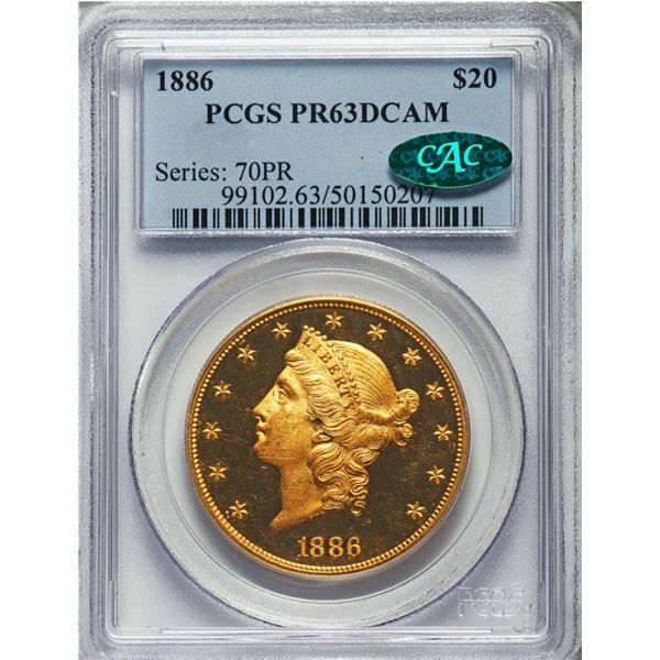 1886 $20 PR63 Deep Cameo PCGS. CAC