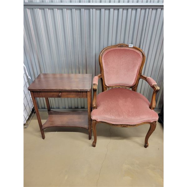 Rose Art Deco Chair & Side Table with Drawer 21" x 13" x 24.5"