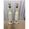 Image 3 : Two Marble Based Porcelain Lamps with Lamp Shades