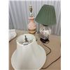 Image 1 : Porcelain Floral Lamp with Green Shade & Pink & Gold with White Shade