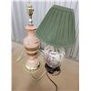 Image 3 : Porcelain Floral Lamp with Green Shade & Pink & Gold with White Shade
