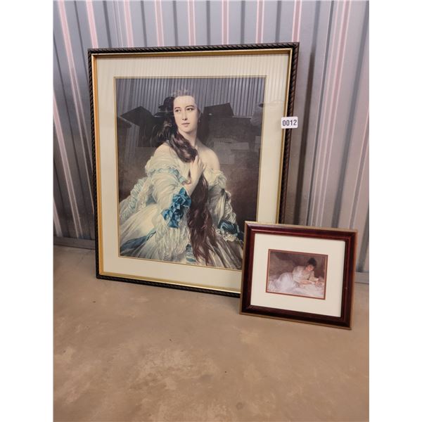 Two Framed Prints of Women Largest one is 21" x 25"