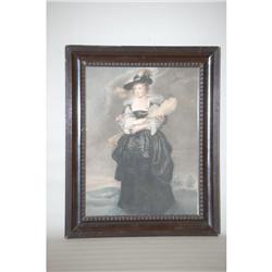 18TH CENT. BRITISH COLORED ENGRAVING PORTRAIT