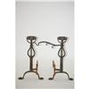 Image 1 : ARTS & CRAFTS WROUGHT IRON ANDIRONS - FANCY H