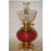 Image 1 : VICTORIAN CRANBERRY HOBNAIL GLASS LAMP - 19TH