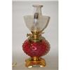 Image 2 : VICTORIAN CRANBERRY HOBNAIL GLASS LAMP - 19TH