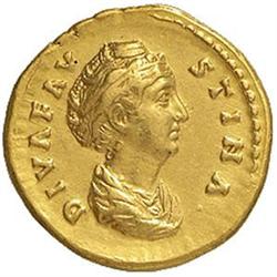 Faustina madre, moglie di Antonino Pio (deceduta nel 141 d.C.) Aureo.