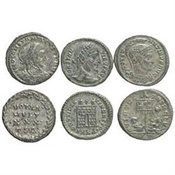 Costantino I (307-337) Lotto di tre follis ridotti da classificare: PROVIDENTIAE AVGG, VIRTVS EXERCI