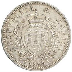 San Marino  Vecchia Monetazione (1864-1938). 5 lire 1898