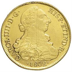 Cile  Carlo IV (1788-1808). 8 scudi d'oro 1802 Santiago