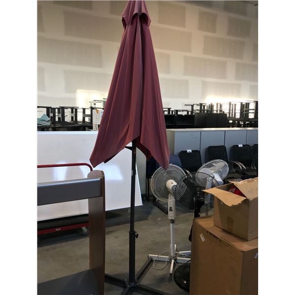 GREY/RED PATIO UMBRELLA (CONDITION ISSUES)