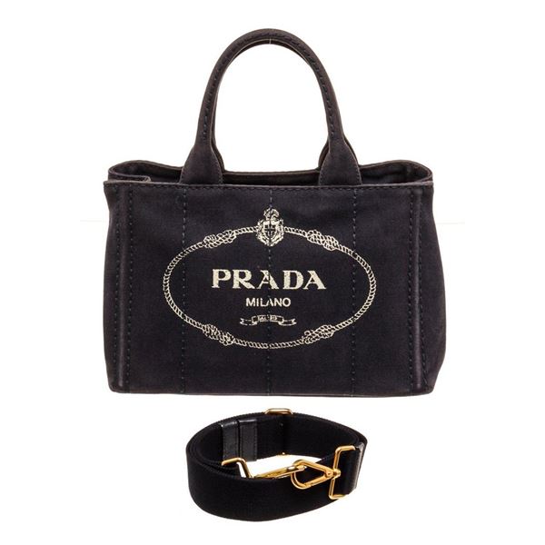 Prada Black Canvas Canapa PM Tote Bag
