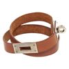 Image 3 : Hermes Brown Leather Palladium Plated Kelly Choker Necklace