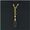 Image 5 : 14k Gold Diamond & Marquise Smoky Topaz Pendant Adjustable Black Cord Necklace