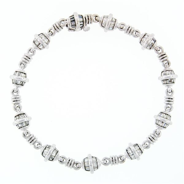 Unique 14K White Gold 3.00 ctw Baguette Cut Diamond Channel Barrel Link Bracelet