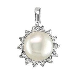 $1,190 Genuine 0.12 ct Diamond & Pearl Pendant 14K Gold