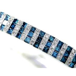 $7,300 Genuine 3.70ct Blue & White Diamond Bracelet 14K