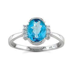 $1,199 Genuine 1.55 ct Diamond & Blue Topaz Ring 14K