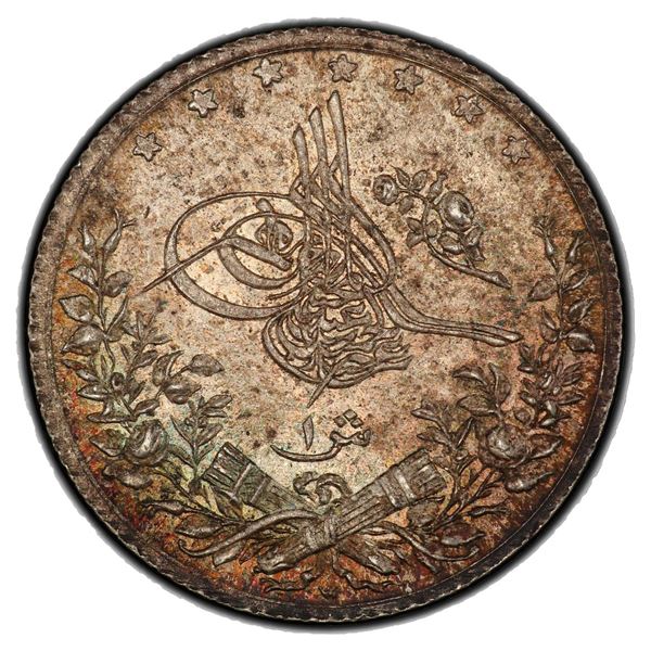 EGYPT: Abdul Hamid II, 1876-1909, AR qirsh, AH1293 year 27-W, PCGS graded MS67