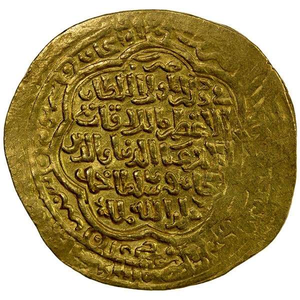 ILKHAN: Uljaytu, 1304-1316, AV dinar (9.00g), Abu Ishaq (=Kazirun), AH714, VF