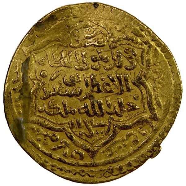 ILKHAN: Abu Sa'id, 1316-1335, AV dinar (9.41g), Shiraz, AH718, VF