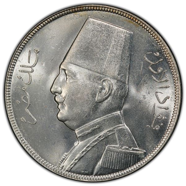 EGYPT: Fuad I, as King, 1922-1936, AR 20 piastres, 1933/AH1352, PCGS MS63