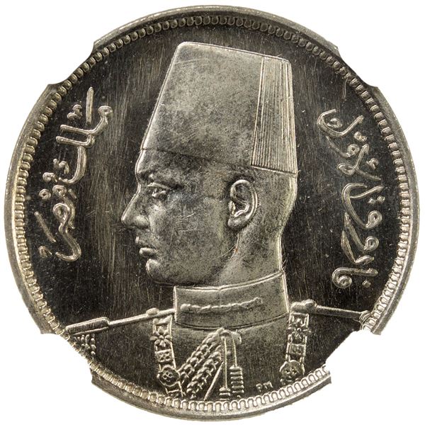 EGYPT: Farouk, 1936-1952, CN 2 milliemes, 1938/AH1357, NGC Specimen 67