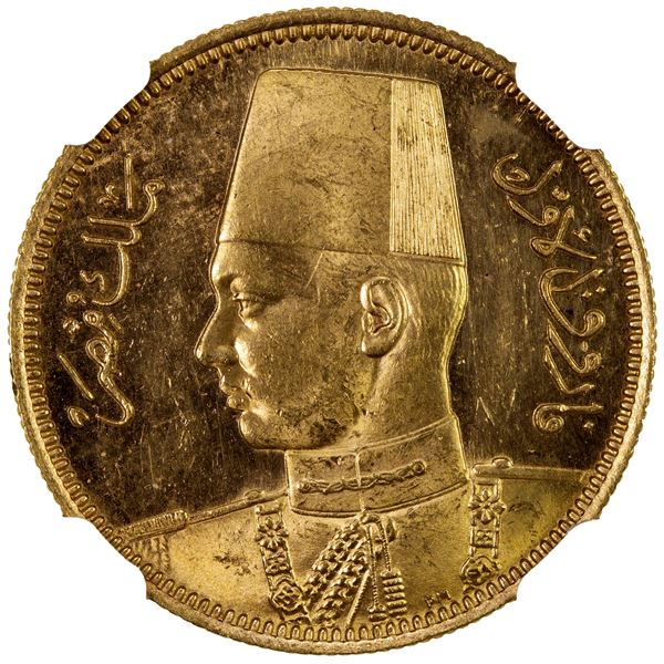 EGYPT: Farouk, 1936-1952, AV 100 qirsh, 1938/AH1357, NGC MS64