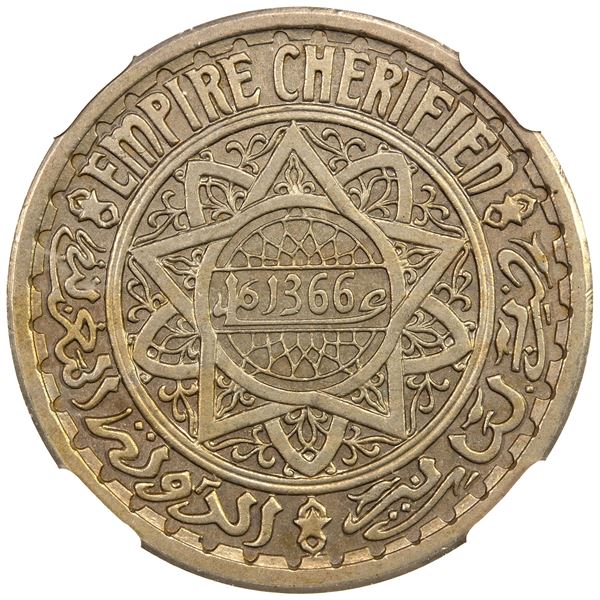 MOROCCO: Muhammad V, 1927-1962, 10 francs, AH1366-A, NGC MS64