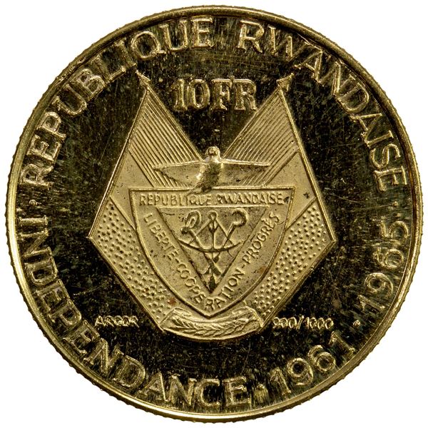 RWANDA: Republic, AV 10 francs, 1965, Proof