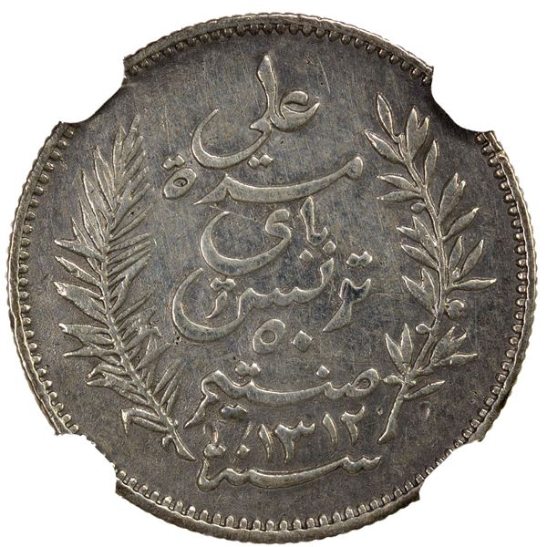 TUNISIA: AR 50 centimes, 1894//AH1312-A, NGC AU53
