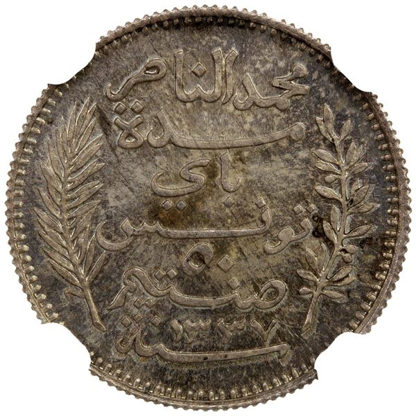 TUNISIA: AR 50 centimes, 1918//AH1337-A, NGC MS67