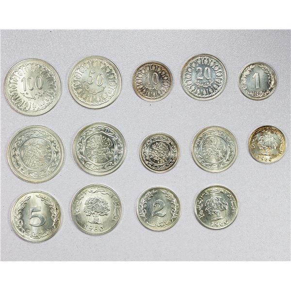 TUNISIA: SET of 14 silver trial strikes