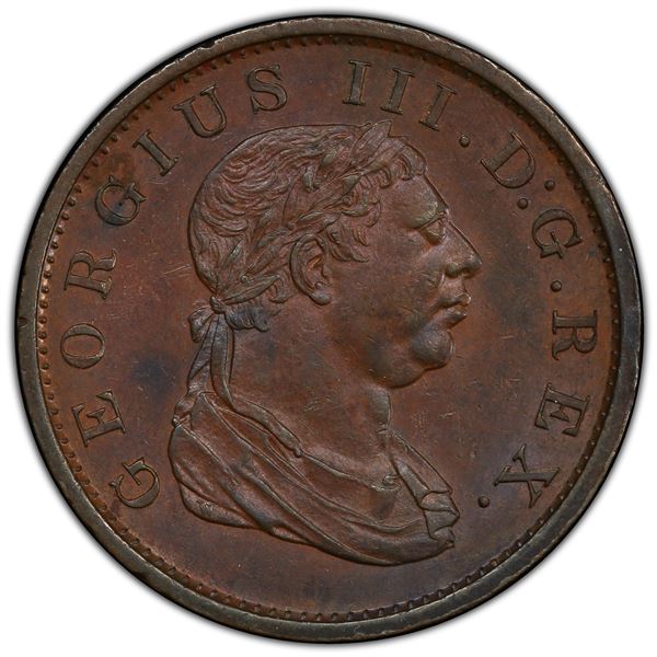 BRITISH GUIANA: ESSEQUIBO & DEMERARY: George III, AE stuiver, 1813, PCGS AU58