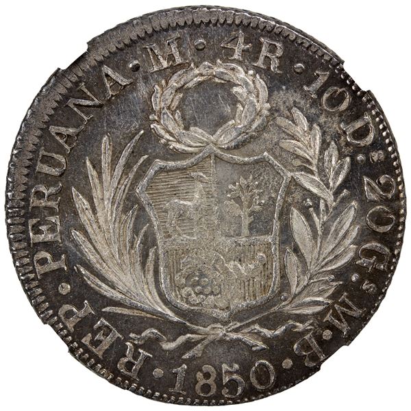 PERU: Republic, AR 4 reales, 1850, NGC MS64