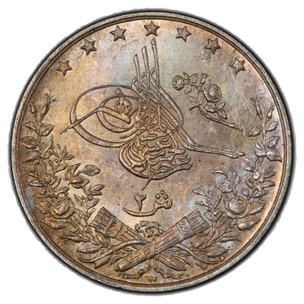 EGYPT: Abdul Hamid II, 1876-1909, AR 2 qirsh, Misr, AH1293 year 24, PCGS MS66